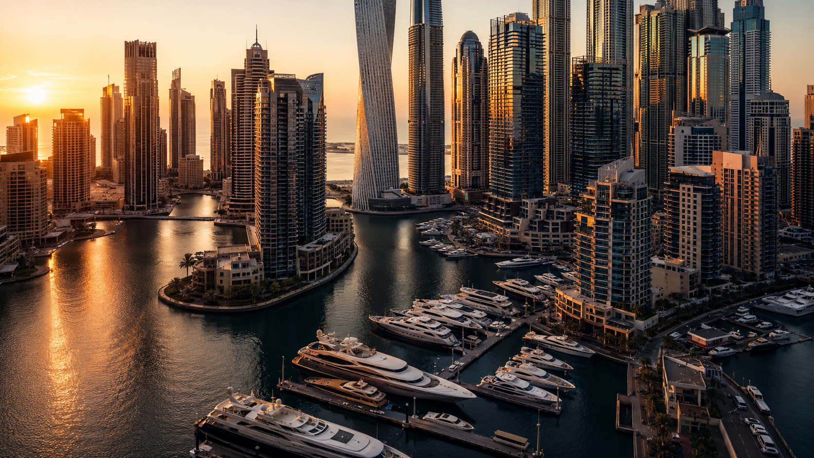 Dubai Marina bei Sonnenuntergang